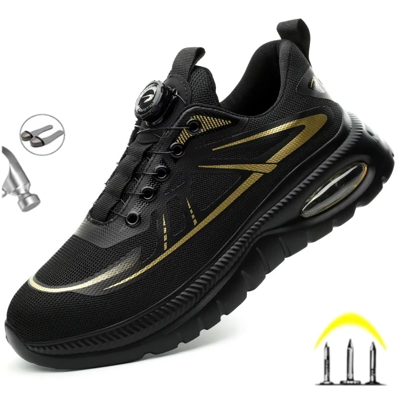 

Rotating Button Fashion 2026 Anti Smashing Safety Work Shoes Soft Lightweight Nail Proof Sneakers Indestructible Male Footwear