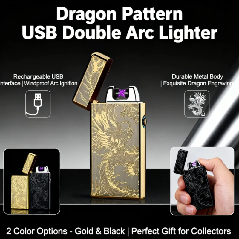 

Long-Lasting Battery Double Arc Lighter - USB Rechargeable Metal Flameless, High Power Windproof Gift for Friends & Smokers