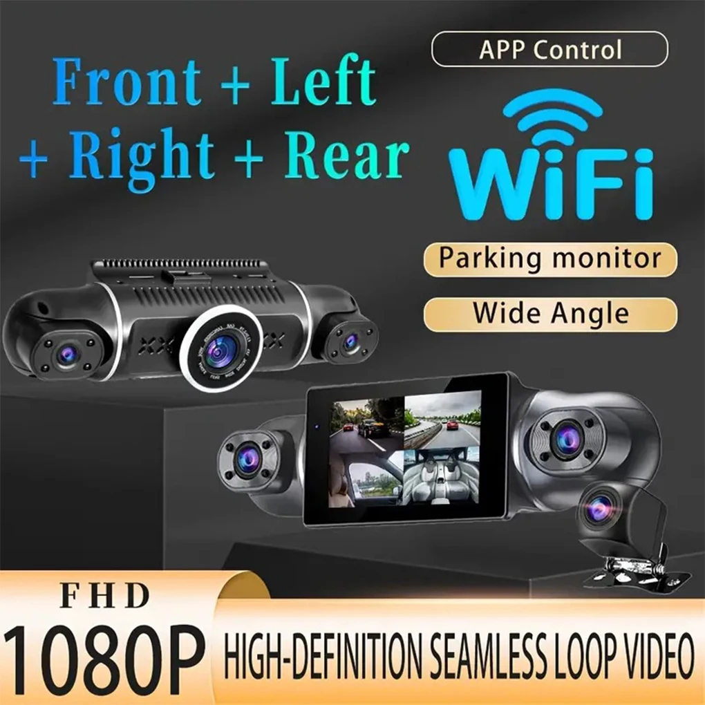 กล้องติดรถยนต์4ช่องสำหรับรถยนต์แอป WiFi เครื่องบันทึกวีดีโอ1080P รถ DVR kamera spion จอดรถอุปกรณ์เสริมรถยนต์กล่องดำ