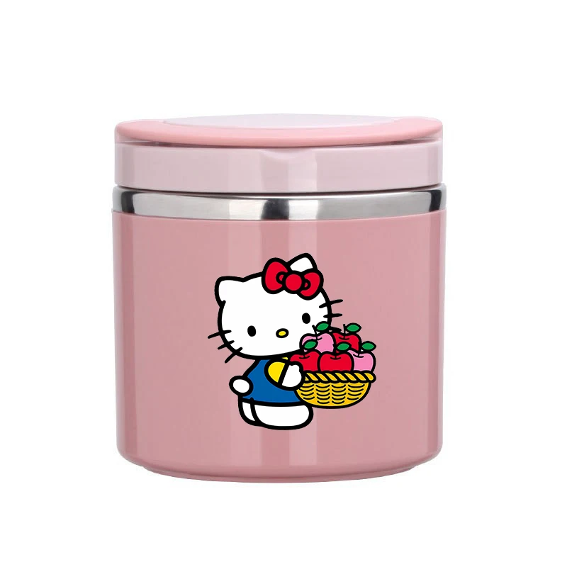 630ml HelloKitty Food Thermal Jar Insulated Soup Cup Stainless Steel Cup Lunch Box with Handle Portable Sealed Bento Box Gift