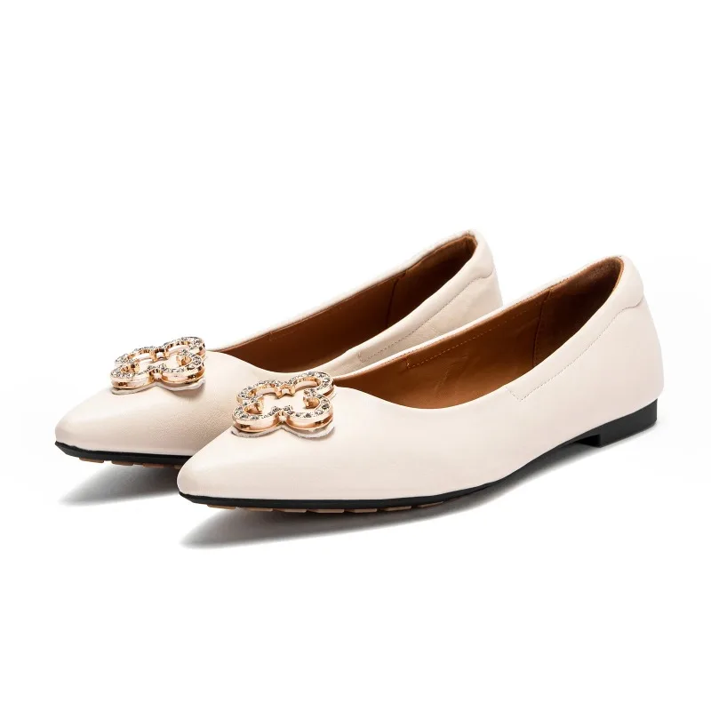 

Fashion Designer Womens Shoes New Luxury Metal Decoration Casual Shoes for Woman Exquisite Pointed Tip Dress Shoes Zapatos Mujer