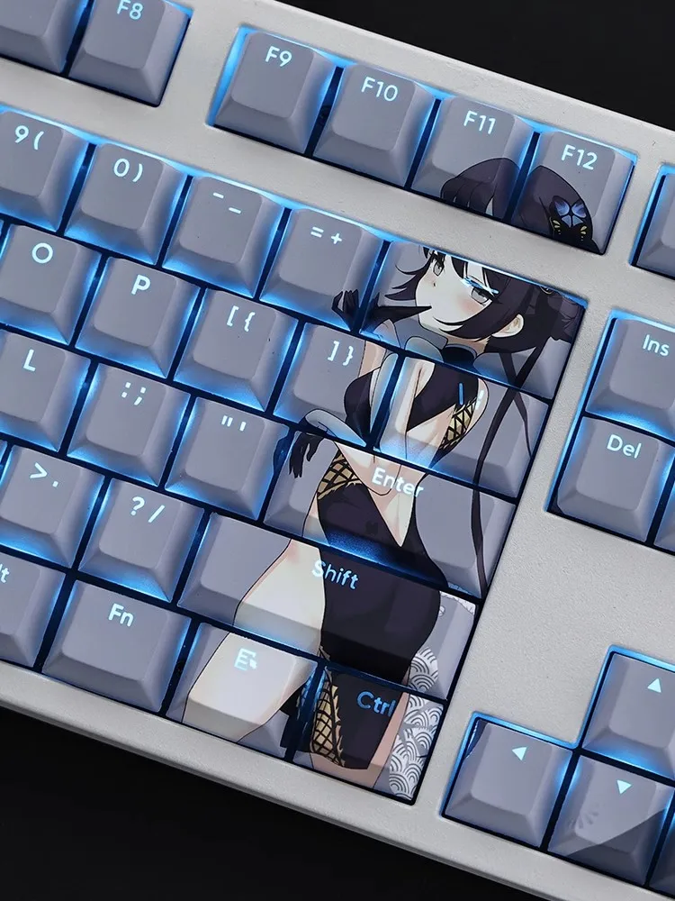 Imagem -05 - Teclado Mecânico Keycaps Grupo Arquivo Azul Transmissão de Luz Sublimação Pbt Sexy pc Acessórios Gamer 108 Chaves