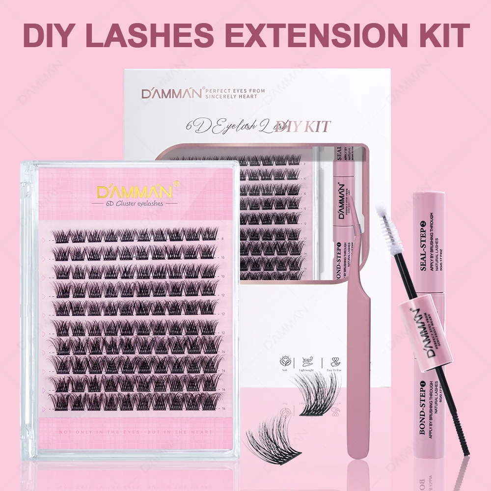 DAMMAN Mix 8-16mm DIY Eyelashes Set D Curl Clusters Lashes Individual Lash Kit with Bond and Seal False Eyelashes Makeup Set