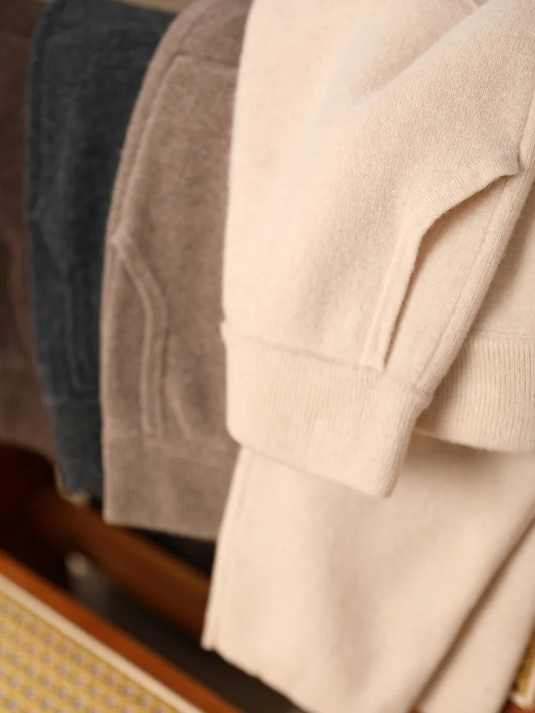 New Classy Autumn Winter Soft Thick Warm Wool Women Pencil Pants Woman 100% Merino Wool Trousers Elastic Waist Knited Wool Pants
