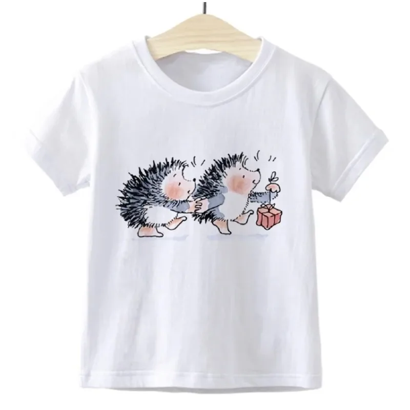 Summer2023  GirlsT-shirt for Cute Child Hedgehog Print Tops Clothes Trend Kids Tshirt  Boys and Girls