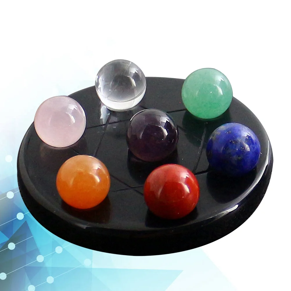 

7 Chakra Gemstone Ball Sphere Set Black Obsidian Heart Chakra Hexagram Healing Crystals Stress Relief Wealth Fengshui