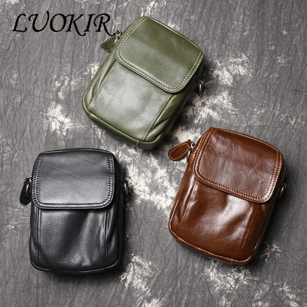 LUOKIR Retro Leather Crossbody Bag, Casual Shoulder Bag, Top Layer Cowhide, Simple and Versatile Waist Bag, Mobile Phone Bag