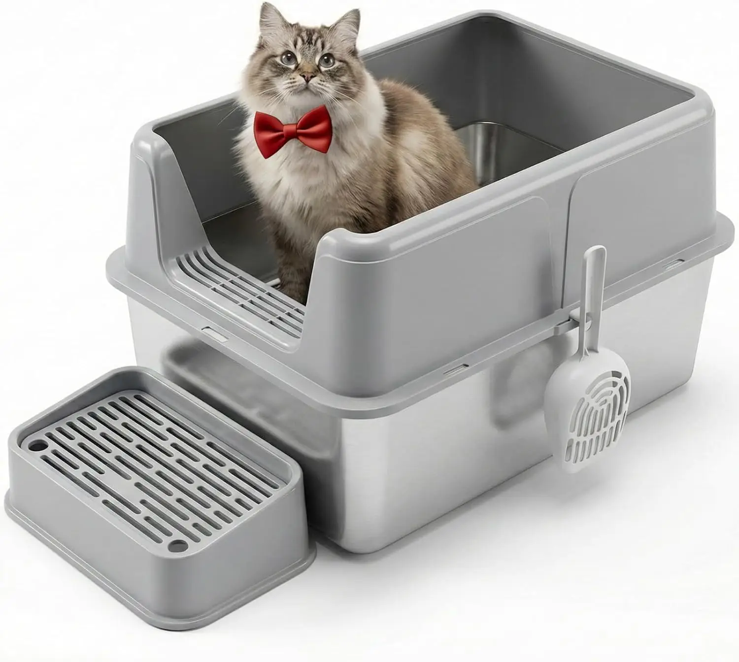 

Stainless Steel Litter Box Extra Large Enclosed Cat Metal Litter Box with Lid for Big Cats High Sided Anti-Urine Leakag