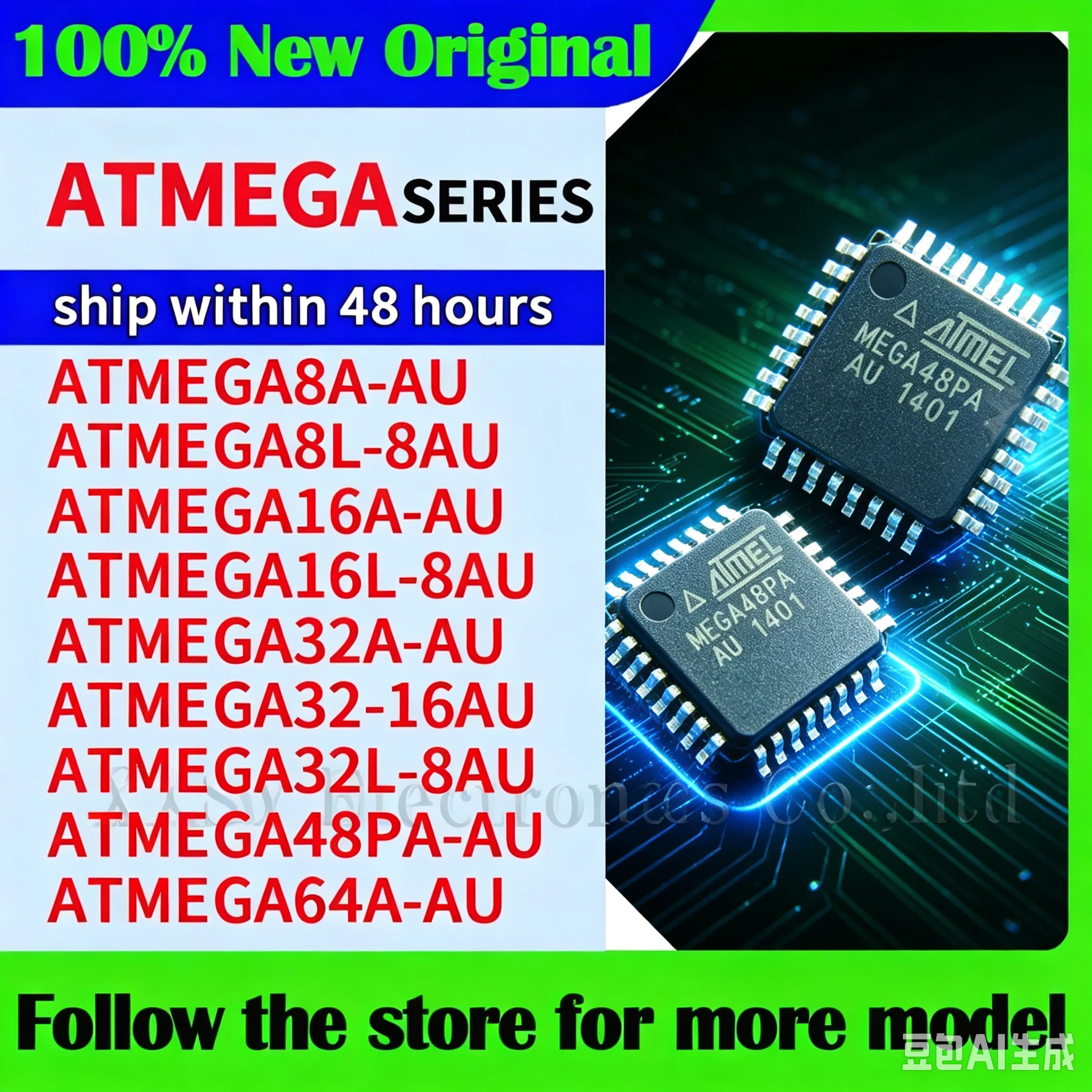 ATMEGA8A-AU ATMEGA8L-8AU ATMEGA16L-8AU ATMEGA16A-AU ATMEGA32A-AU ATMEGA32-16AU ATMEGA32L-8AU ATMEGA48PA-AU ATMEGA64A-AU Original