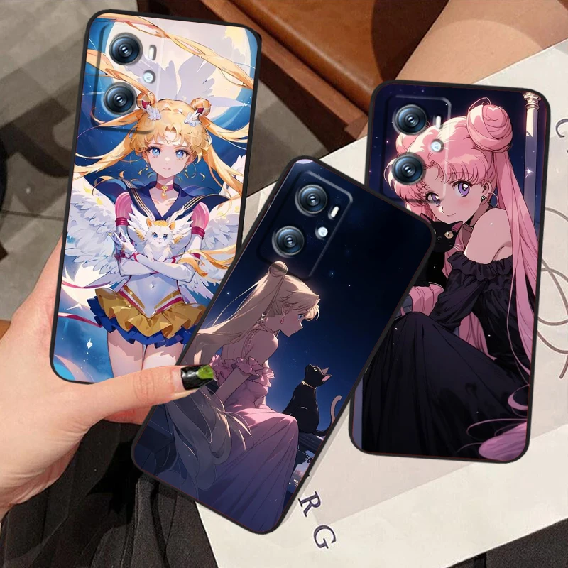 Anime Girl S-Sailors M-Moons For OPPO Find X6 X5 X3 A54S A5 A94 A16 A53S A57 A74 A72 A98 A78 A96 A9 5G Black TPU Phone Case