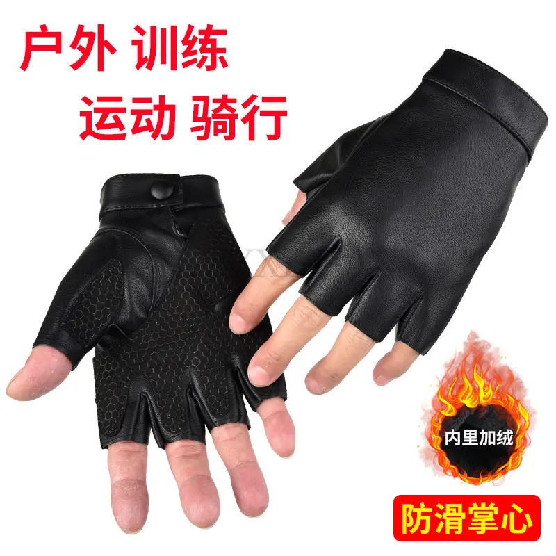 Black Leather Fingerless Gloves Women 2023 Summer Fashion Bike Riding Gloves Non-slip Sport Working Hiking Climbing Running Gym