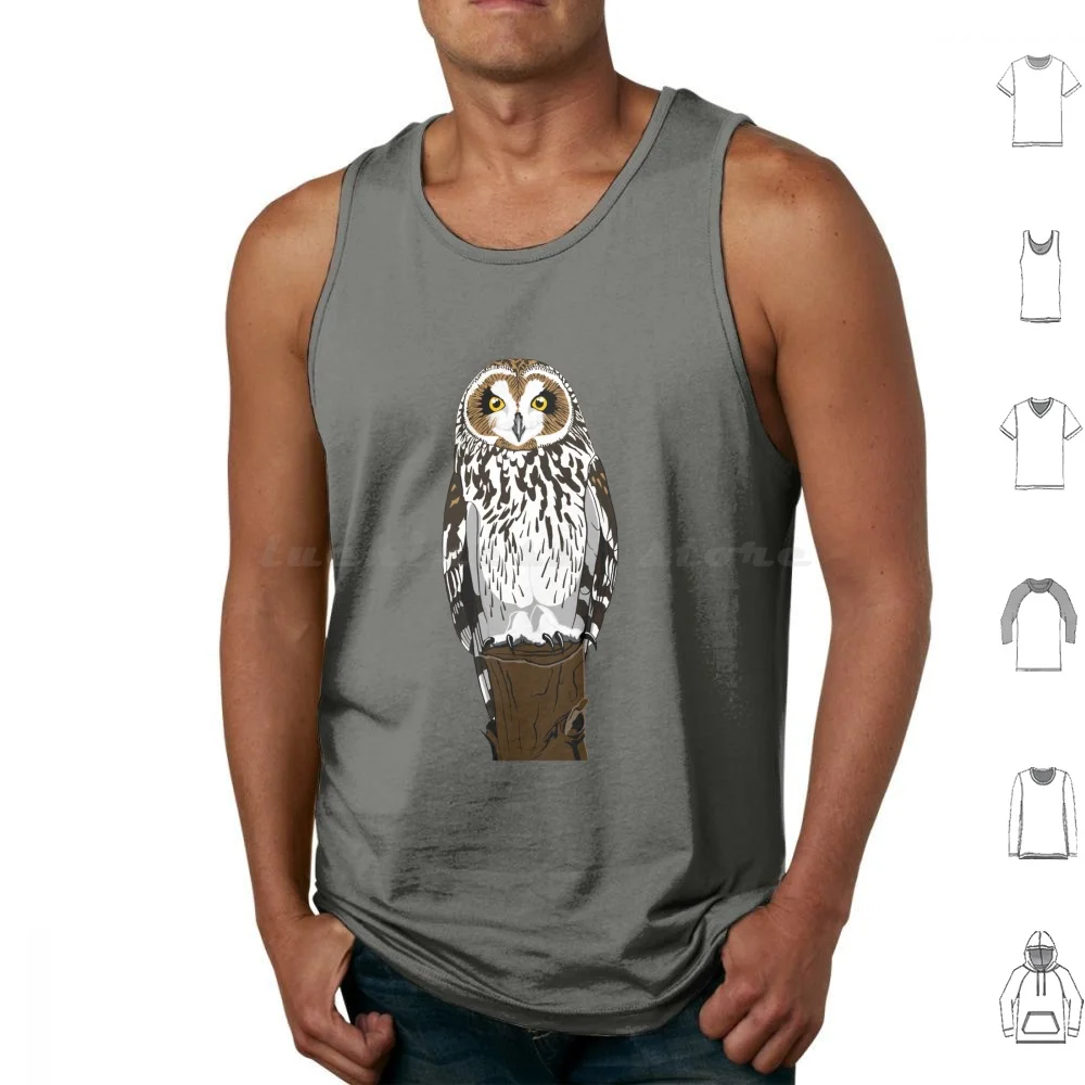 Short-Eared Owl Tank Tops Print Cotton Bird Animal Nature Owl Raptor Science