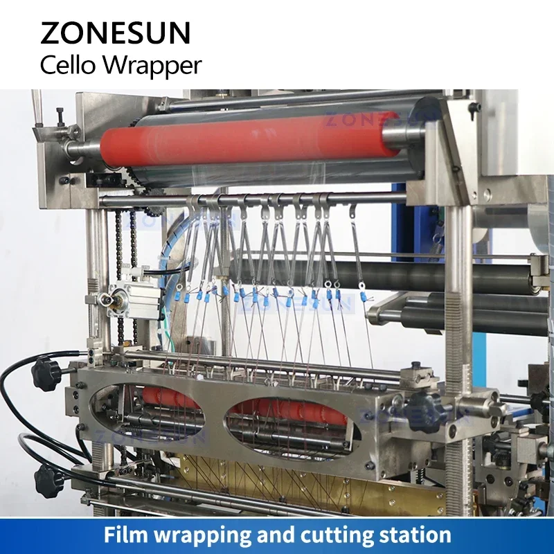 ZONESUN cajas de envoltura de violonchelo equipo de embalaje de productos de sobreenvolvimento máquina automática de envasado de celofán ZS-MSFM750A