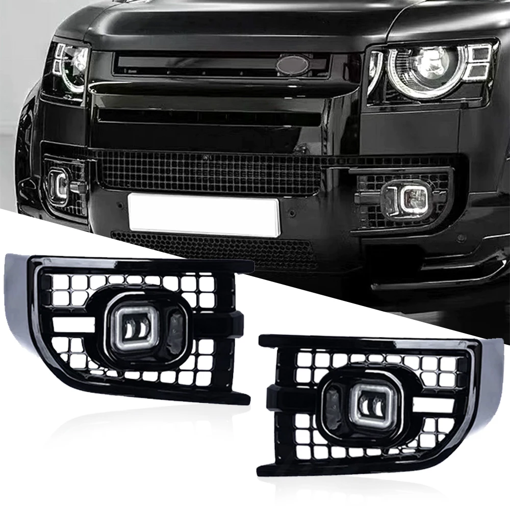 For LR Defender 2020-2024 Front Square LED intake Fog Light Grill DRL