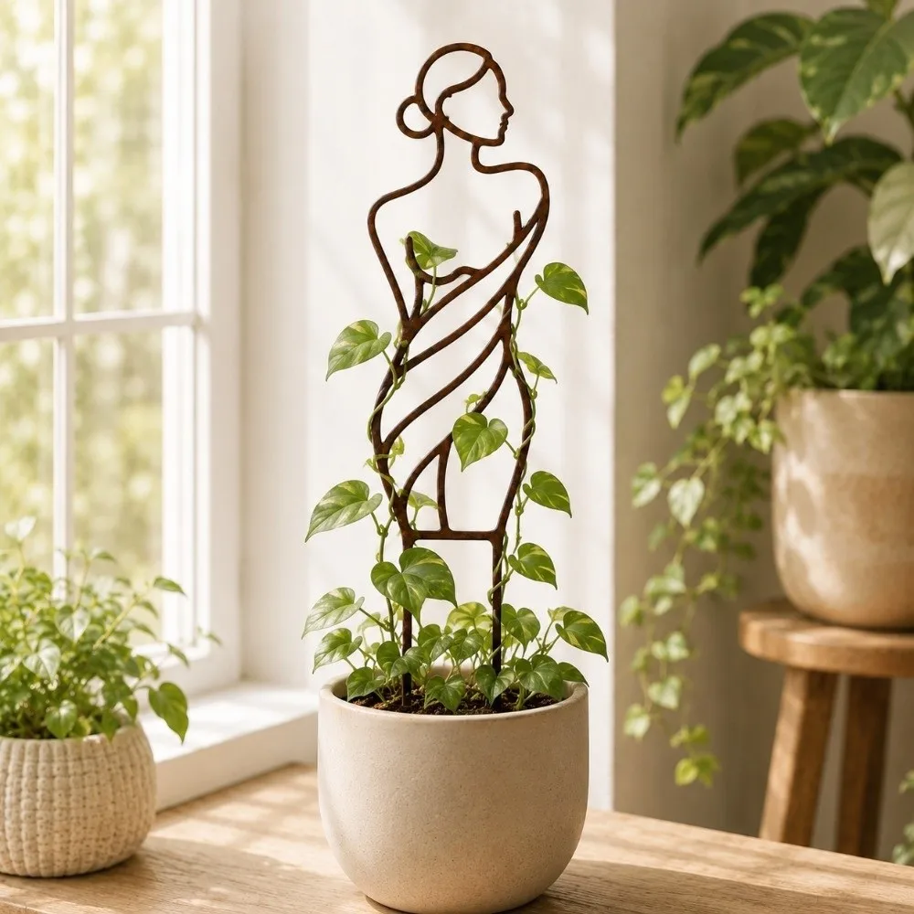 Iron Character Silhouette Plant Stand Strong Load Bearing Weather Resistance Plant Climbing Trellis Hollow Out