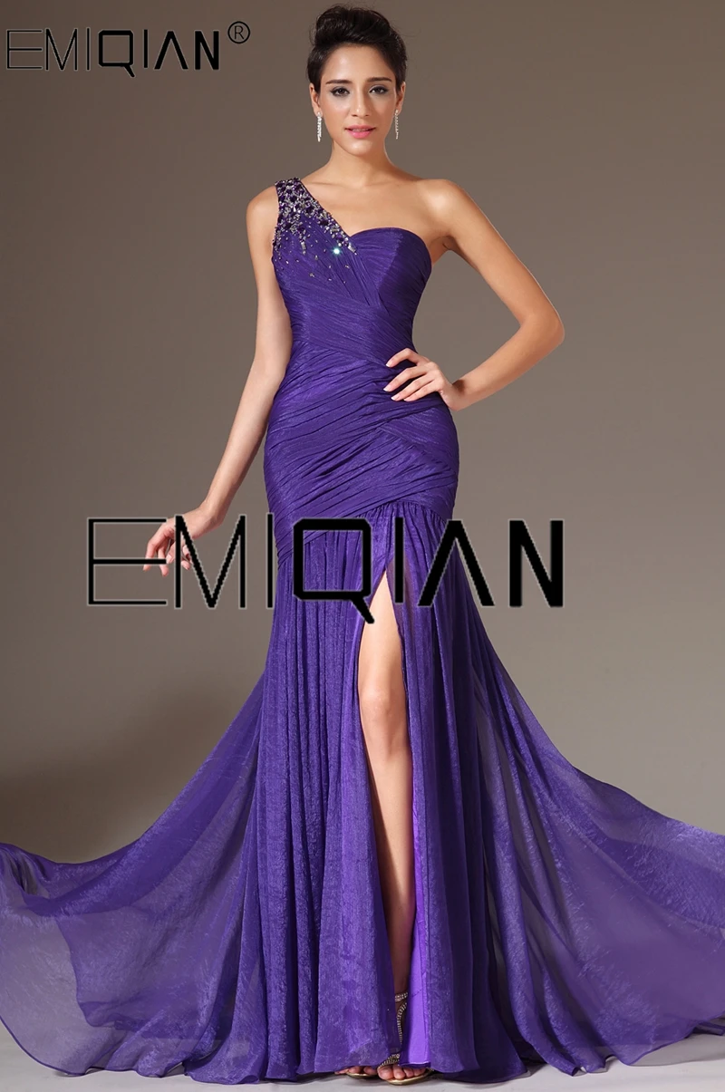 New Sexy Pageant Dresses One Shoulder High Slit Chiffon Evening Dresses Women\'s Formal Evening Gowns