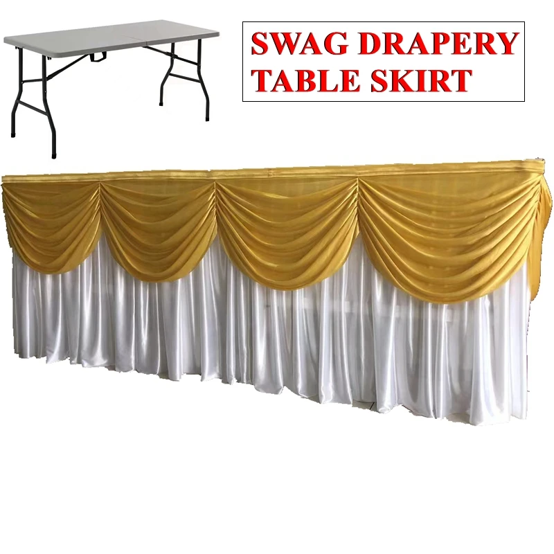 Hot Sale Valance Table Skirt Colorful Table Skirting With Swag Pleated Ruched Table Skirt for Wedding DecorATION