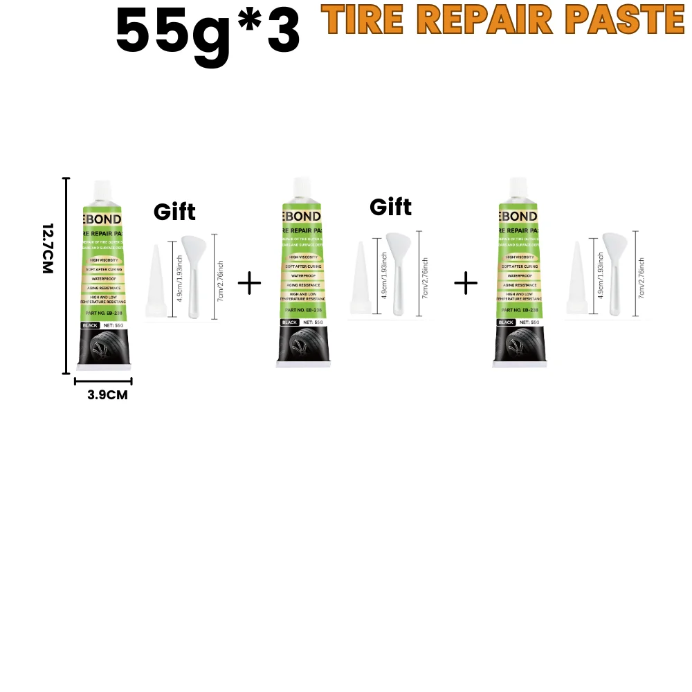 Reifenreparaturpaste für Kratzer im Auto und Fahrrad, hochtemperaturbeständig, flexibler schwarzer Kleber, schnell trocknendes, verschleißfestes Gummidichtmittel, 55 g