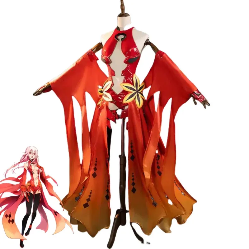 Disfraz de Cosplay de Anime Guilty Crown Yuzuriha Inori, conjunto de pez dorado, Tops rojos de PU, falda, peluca, traje Sexy de Carnaval y Halloween para mujer 2025