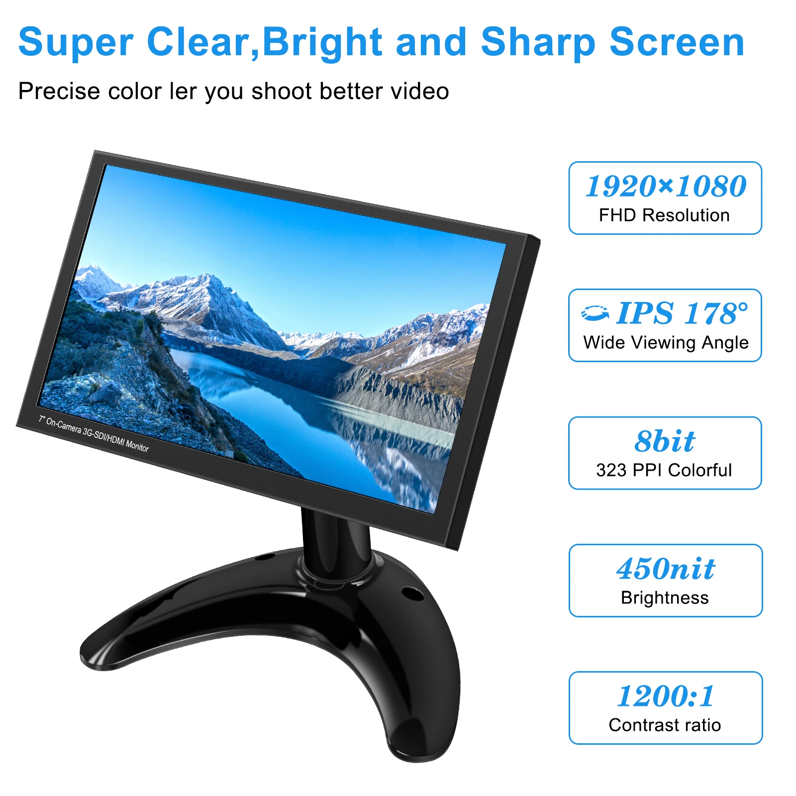 Moniteur SDI HDMI sur caméra DSLR, moniteur de terrain, SDI, entrée HDMI, affichage du moniteur vidéo 1024x768, boucle 3G SDI, HDMI, 7 pouces