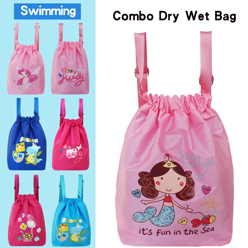 Children\'s Swimming Bag Wet Dry Waterproof Storage Bag For Kids Fitness Backpack Beach Shoulder Bag Cartoon Robot Backpack