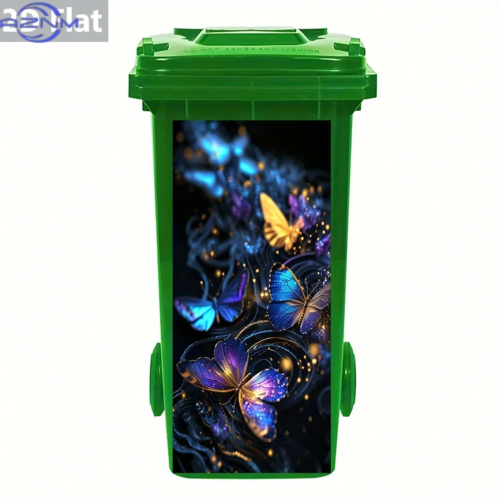 1pc 2D Flat Fantasy - Themed Butterfly Art PVC Trash Bin Sticker, Waterproof & Easy to Remove, Perfect for Bin Makeover, Appli
