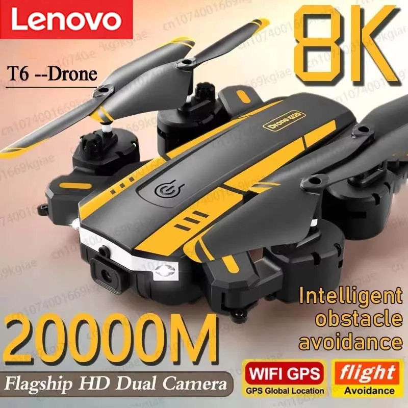 Drone Lenovo T6 8K Professionnel 4K HD GPS Double Caméra Évitement d'Obstacles Photographie Aérienne Flux Optique Quadricoptère Pliable 20KM