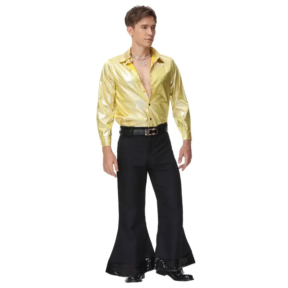 

Men 60s 70s Retro Hippies Disco Costumes Cosplay Adults Night Club Hippies Dance Stagewear Outfits Halloween Party Dress Up