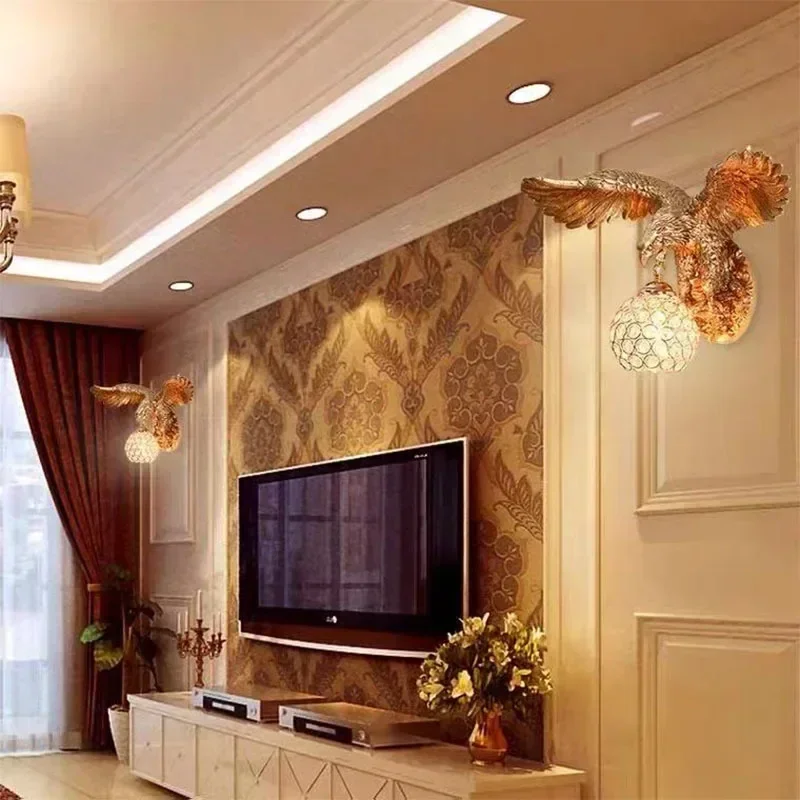 Modern Resin Eagle Art Decor Sconce Lamp Gold Glass Wall Lights Living Room Corridor Wall Balcony Home Lights Fixtures