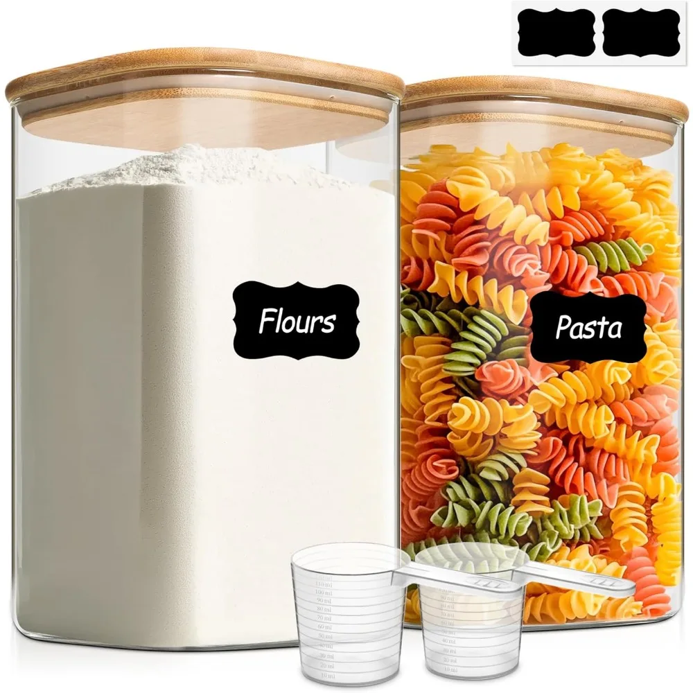 

2-Pack Wide Mouth Glass Storage Jars with Lids, Ideal for Flour, Sugar, Rice, and Cereal Organization