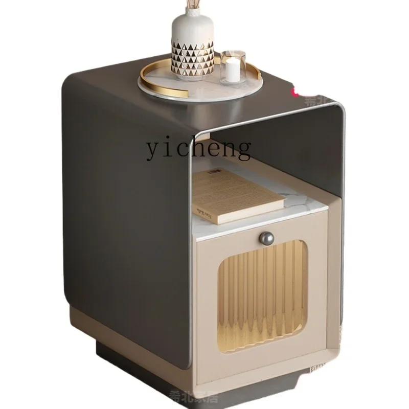 Bedside Table Smart Small Small Size Glass Stone Plate with Light Bedroom Light Luxury Bedside Cabinet