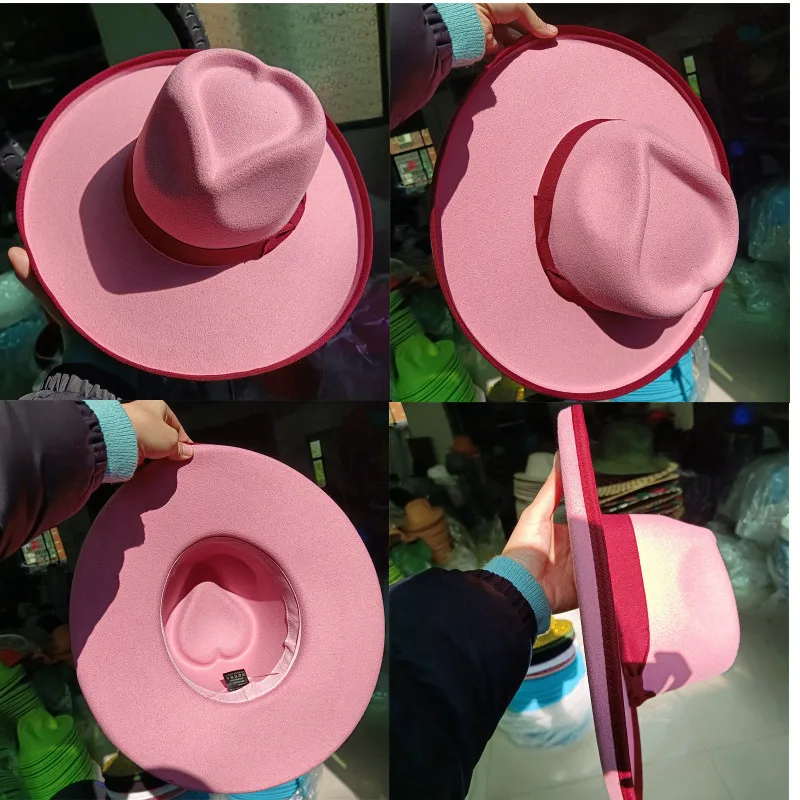 Miłość fedora nowy beżowy hurtownia podniesiony rondo fedora duży monochromatyczny nowy neutralny detaliczny kapelusz rondo duży jazzowy kapelusz zimowy