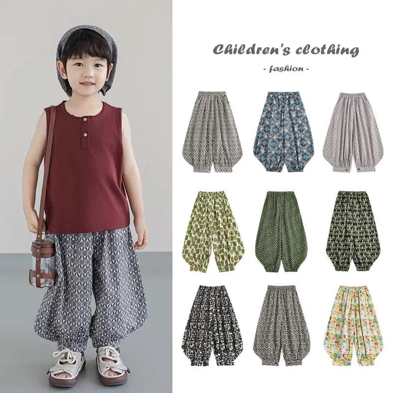 

Boys' Mosquito Repellent Pants 2025 New Fashion Geometric Print Summer Thin Boys' Pants Casual Baby Harem Pants Kids Clothes