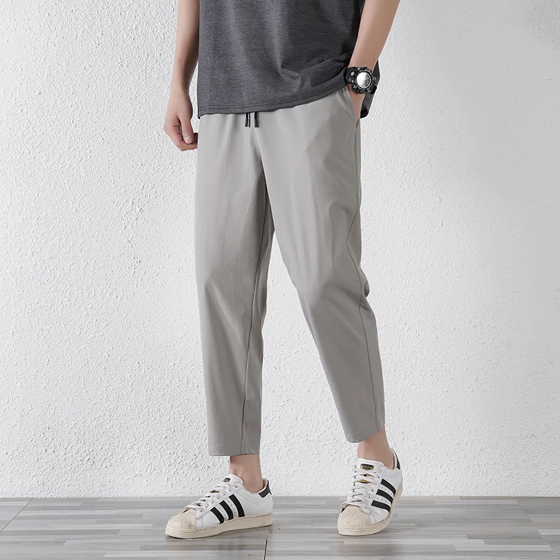 Elegant Fashion Harajuku Slim Fit Ropa Hombre Loose Sport All Match Casual Pants Solid Pockets Thin Style Straight Leg Pants