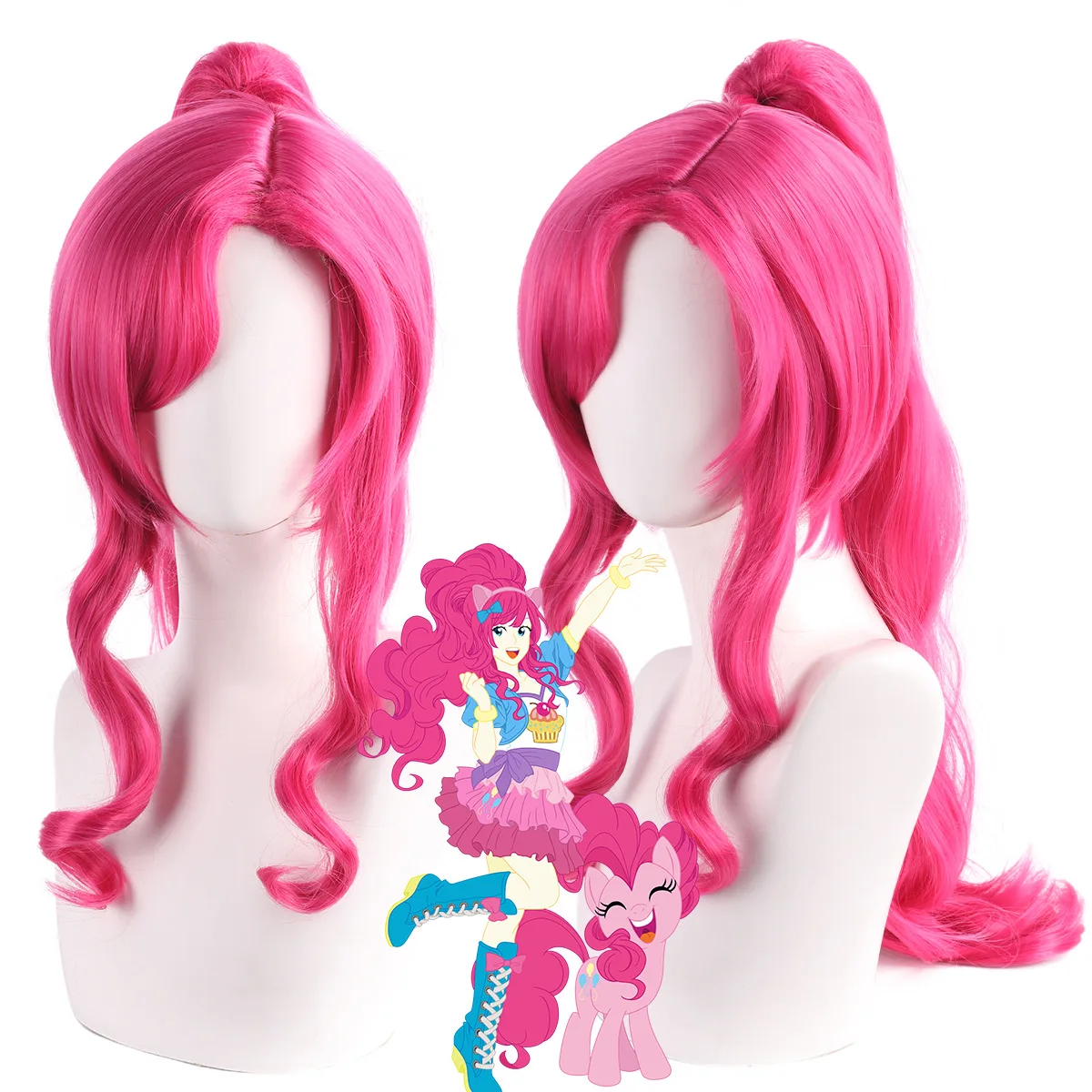 Long Pink Synthetic Ponytail Wig for Women Cosplay Party Heat Resistant Fiber Hair Carnival Halloween Costume Dress Up