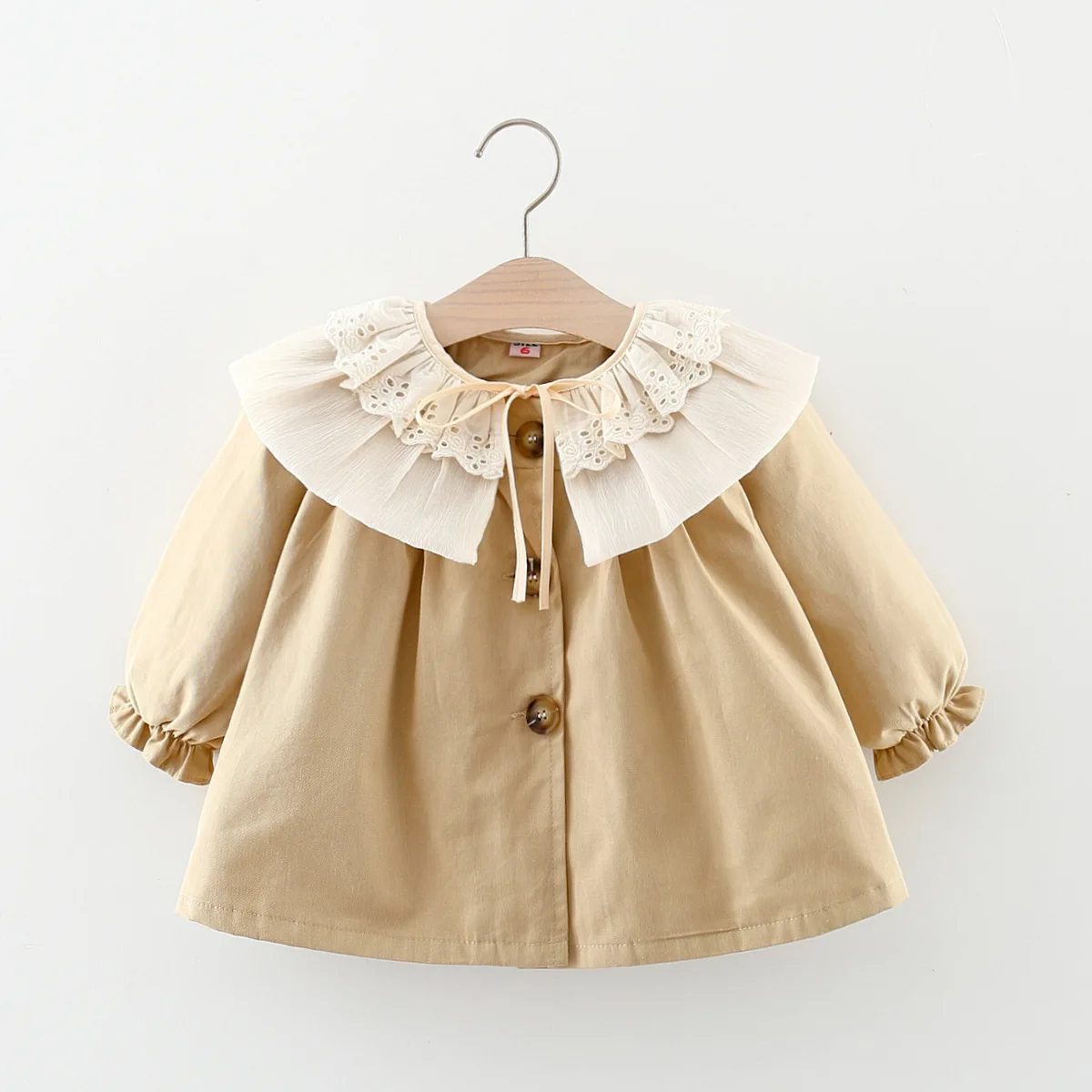 Spring And Autumn Baby Girl Windbreaker Jacket Girl Lace Lapel Single Breasted Solid Color Windbreaker Jacket