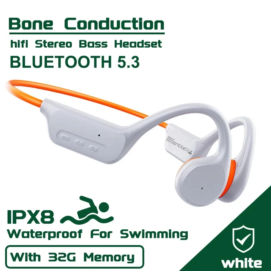 

IPX8 Bluetooth Headphone Swim Dive Bone Conduction Earphone BT 5.3 Bass Wireless Headset MP3 (32G) Player fitness Earphone
