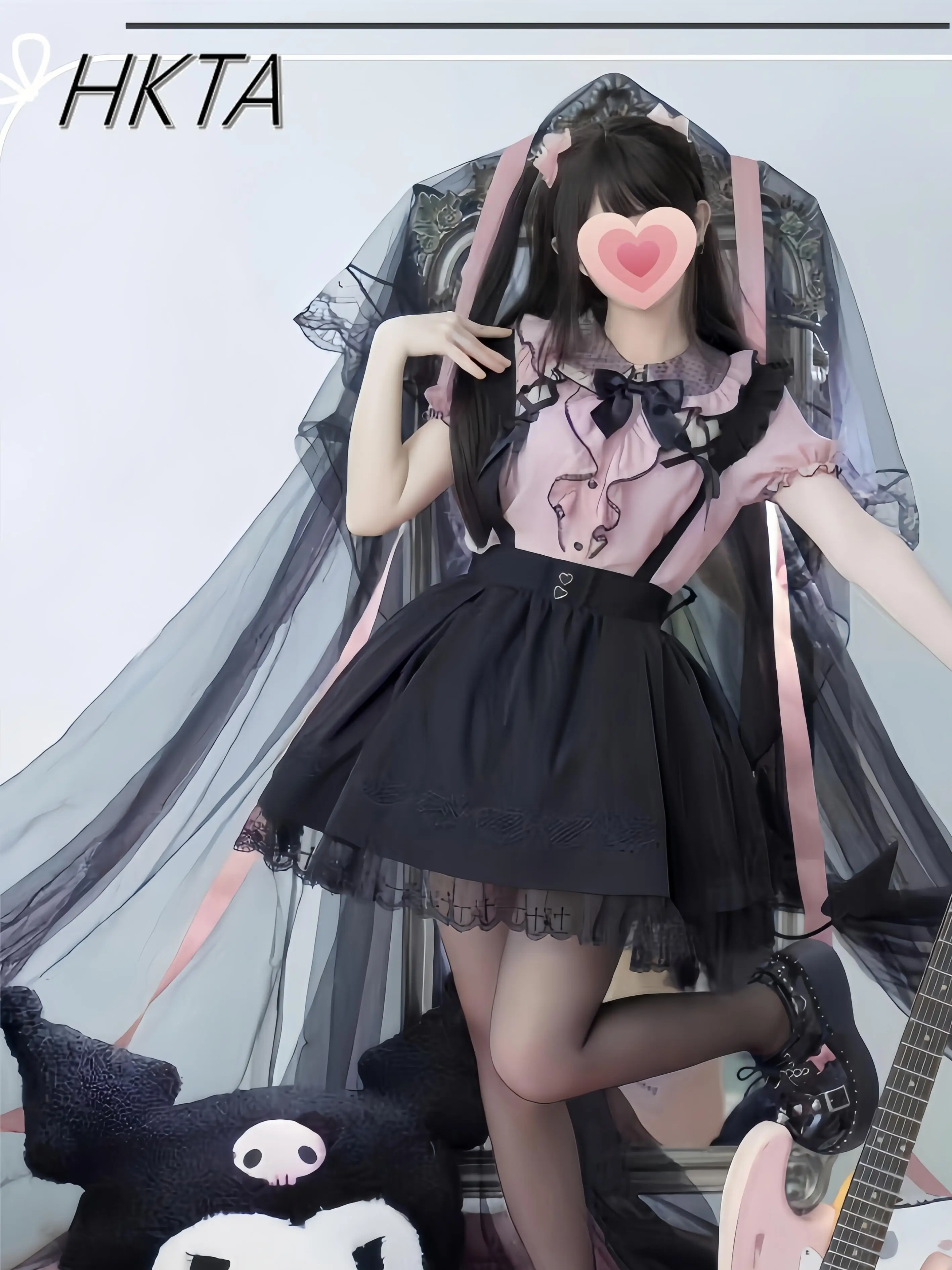 

Japanese Lolita Sweet Cute Doll Collar Short Lantern Sleeve Lace Bow Blouse Women Shirt Black Strap Skirt Two Pieces Sets Female