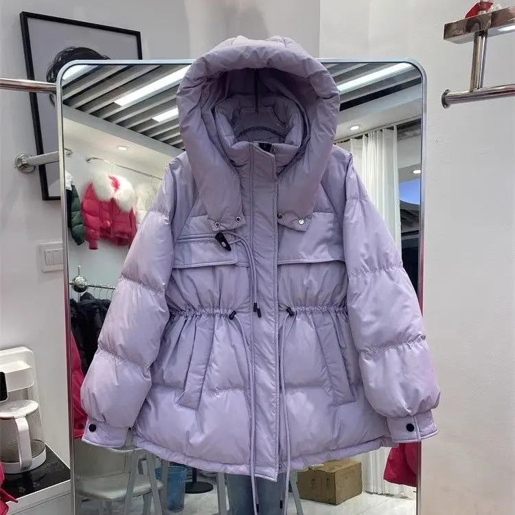 

Осенне-зимний новый женский пуховик, ветрозащитная куртка с капюшоном, теплая белая куртка на утином пуху на шнуровке в стиле ретро