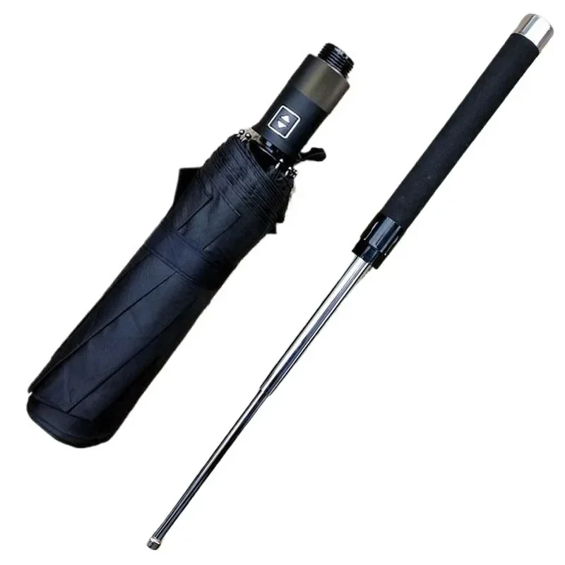 Folding Umbrella Windproof Rainproof Detachable Stick Umbrellas Three Section Cudgel Stretchable Defend Oneself Household