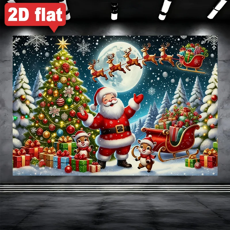 2D Flat, 2D Flat Banner Background Cloth, 1pc, Santa Claus Merry Christmas Background Banner, Durable Fabric Suitable for Photog