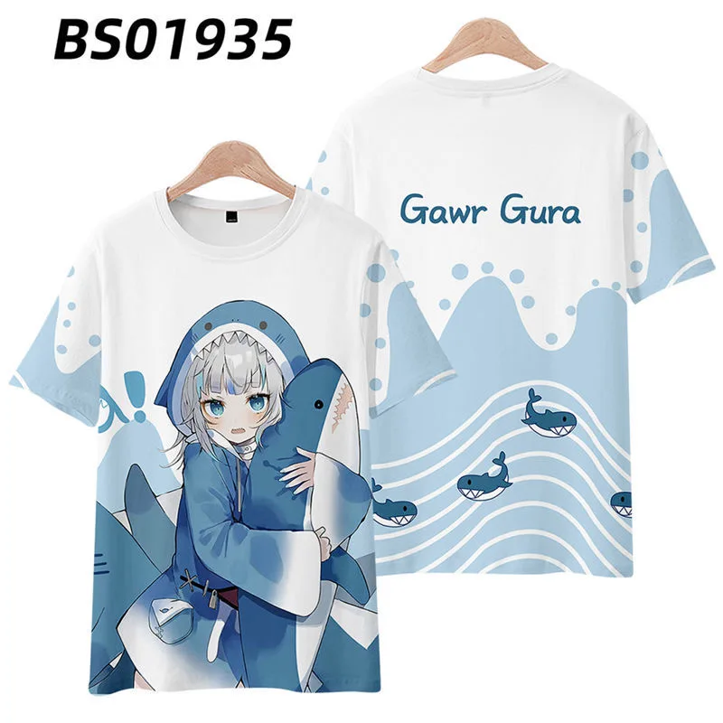 

NEW!! Gawr Gura VTuber Printing T-shirt Summer Fashion Round Neck Short Sleeve Popular Japanese Harajuku Streetwear Plus Size