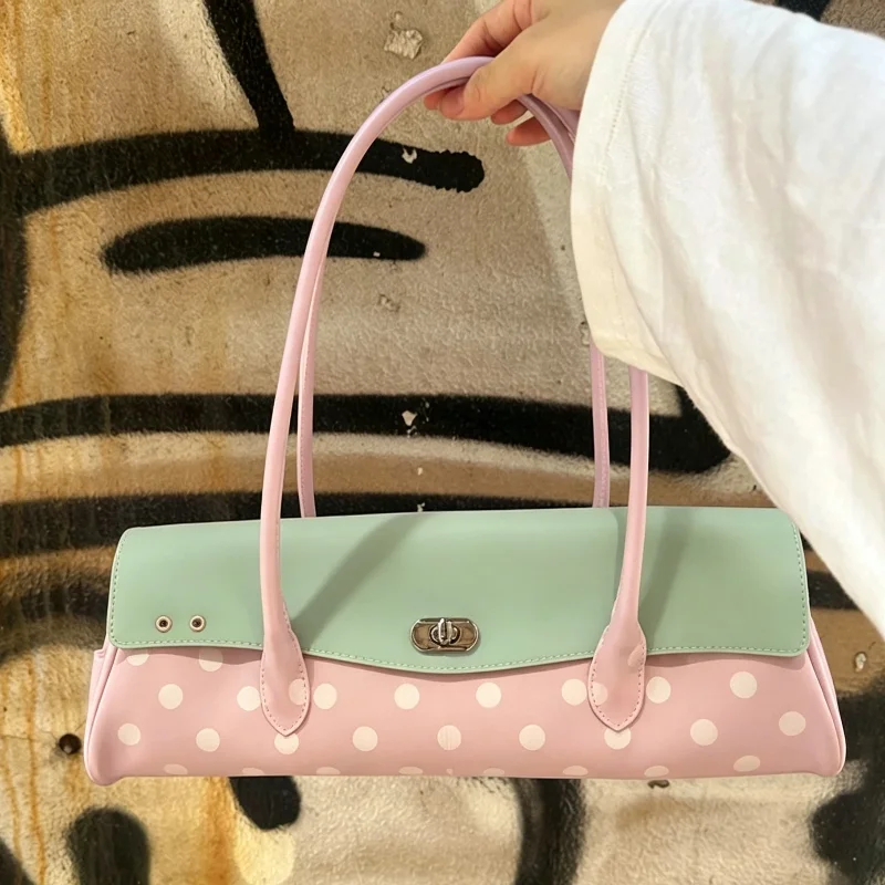 

Polka Dot PVC Jelly Shoulder Bag Korean Fashion Simple Solid Color Handbag Lock Design Elegant Color-blocked Underarm Bag