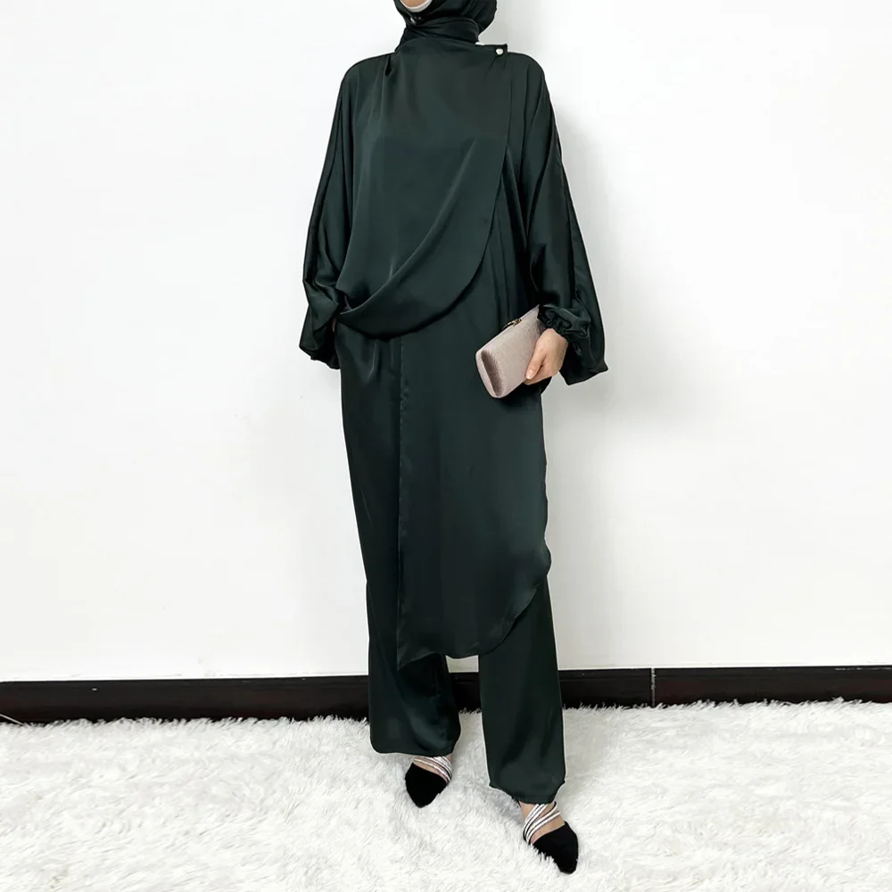 

Ramadan Muslim Women Irregular Tops and Pants 2pcs Set Kaftan Tracksuit Islam Clothing Outfits Marocain Femme Musulmane Ensemble
