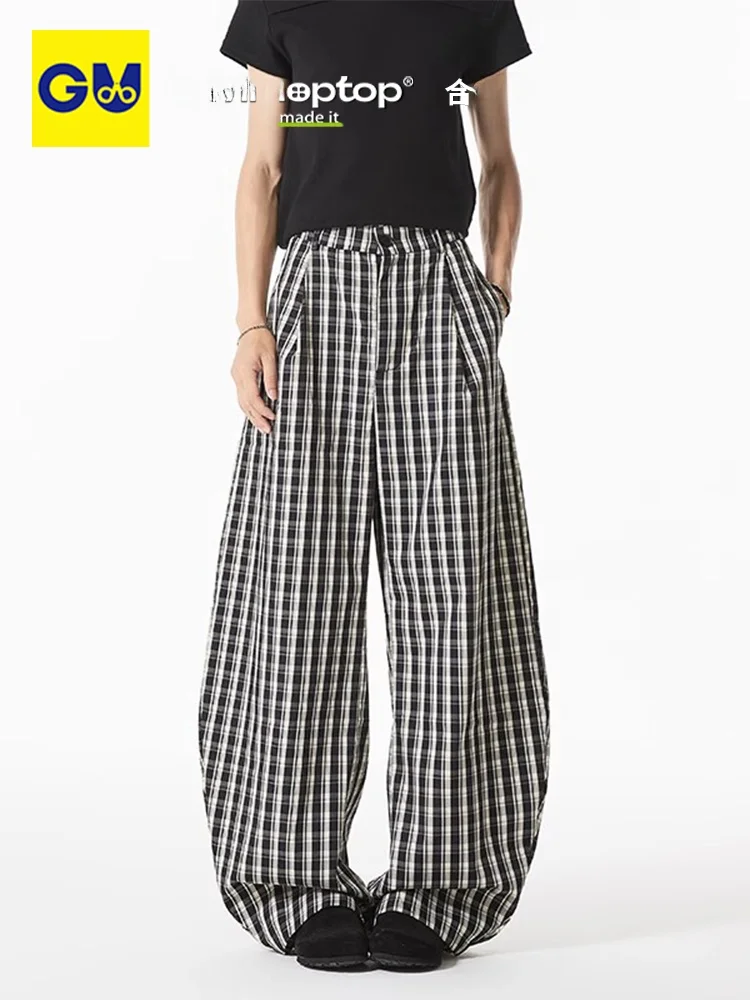 

Свободные прямые мужские повседневные брюки в клетку, широкие брюки для ленивых, летние брюки в стиле ретро, Новое поступление, удобные брюки