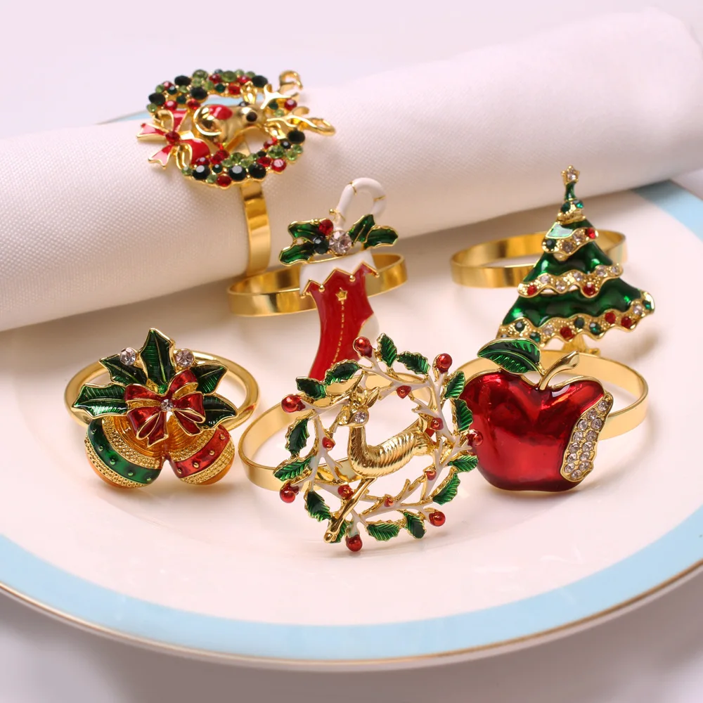 

Christmas Festival Deer Napkin Buckle Elk Snow Gold Napkin Holder Bell Christmas Tree Napkin Ring Dinner Table Decoration