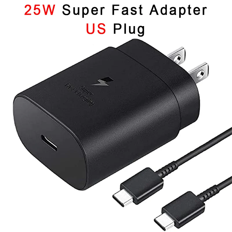 Samsung 25W Super Fast PD چارجر US Plug Adapter Type-C Cable for Galaxy S24 S23 UItra A52 A72 A54 5G Fold 5 for iPhone 15 Pro