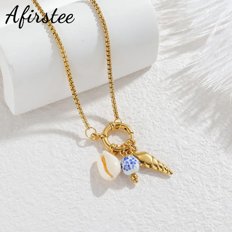 

Afirstee 3 Styles Ocean Series Necklace With Multiple Element Pendants Gold Color Chain For Women Girls Jewelry Christmas Gifts
