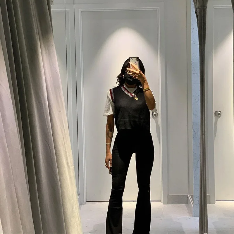 Fashion Vintage Push Up Flared Pants Y2k Women High Waist Bodycon Long Trousers Casual Solid Green Black Stretch Joggers Spring