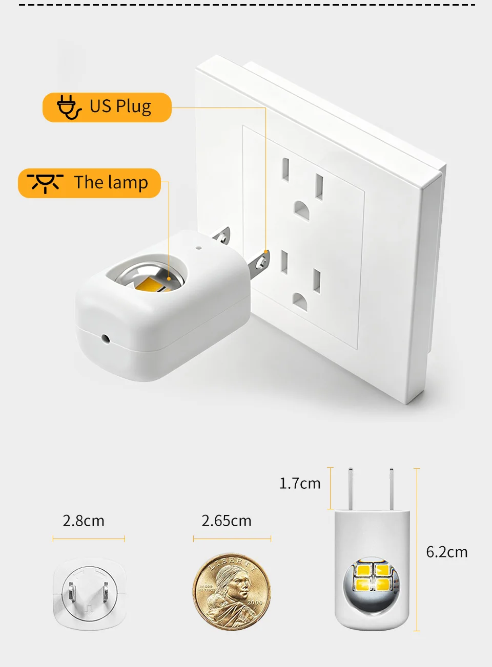 EU US Plug LED Night Light Dusk to Dawn Auto On/Off Warm/Cool White Night Lamp for Bedroom Hallway Stairs Kitchen Energy Saving